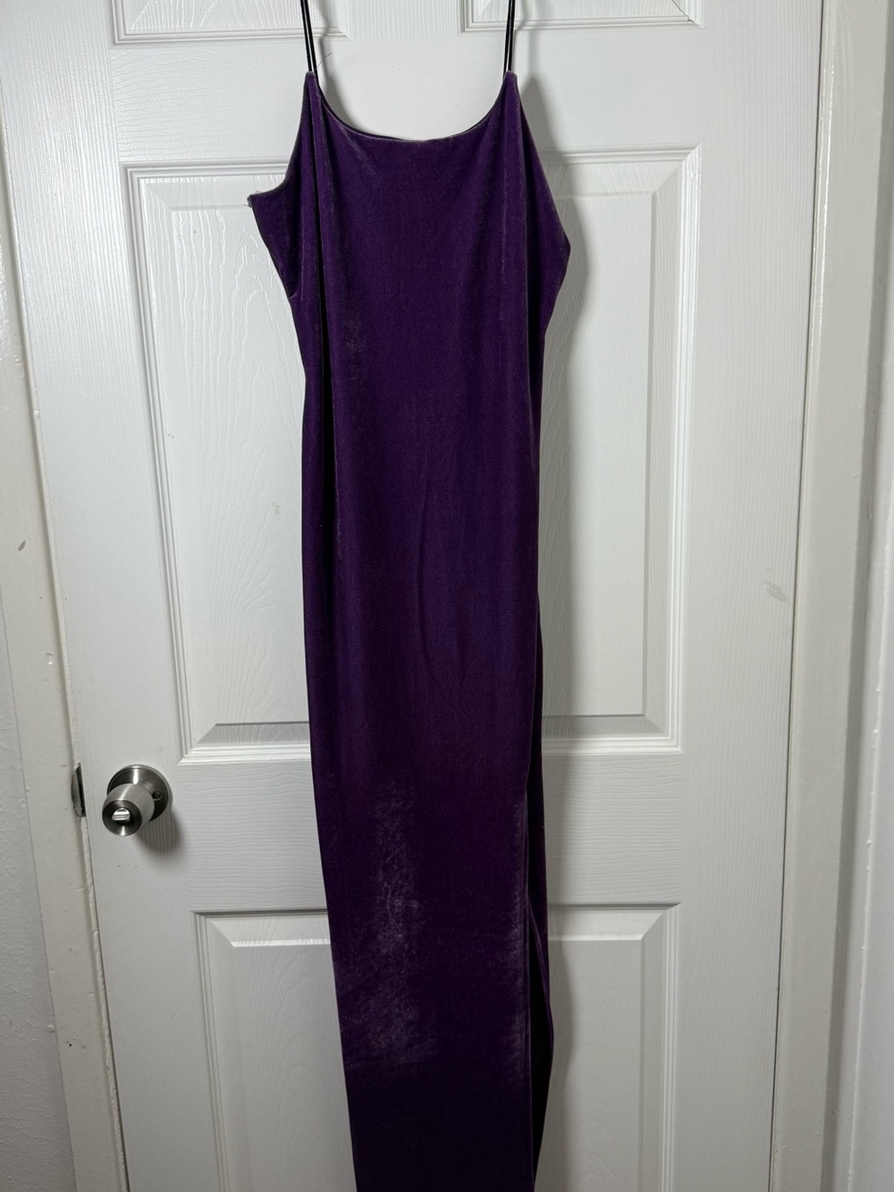 Minimalist Purple Maxi velvet Dress with Spaghetti Straps